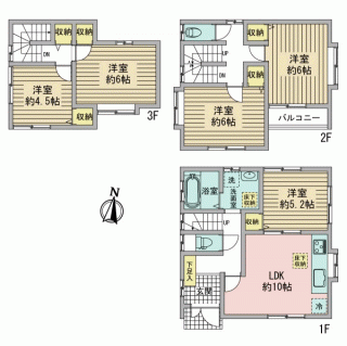 6/21に1部屋空きが出ます！　３階４万円！駅徒歩6分、一戸建てきれいなシェアハウス(女性限定) 間取り図 の画像